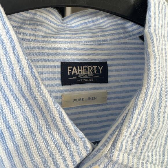 Faherty Laguna Linen Summer Classic Stripe Long Sleeve Shirt XXL NEW Button Up - Picture 6 of 7